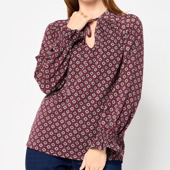 Michael by Michael Kors Burgundy Geometric Print V-Neck Long Sleeve Top sz 4X - Picture 9 of 10